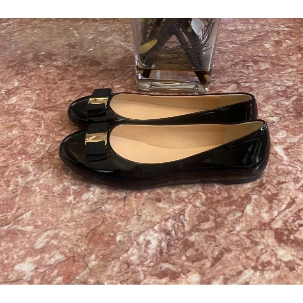 New Bruno Magli Mina Black Patent Leather Bow Ballet Flats Size 40 /US 9, $325